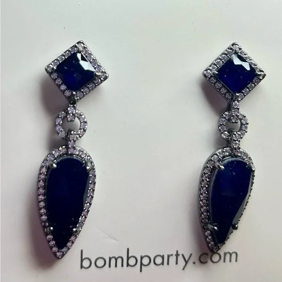 BP Jewelry Reign Collection Earrings Sapphire and Hematite - Picture 2 of 5
